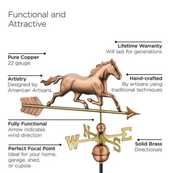 Stallion Copper weathervane horse trotting compass points directional